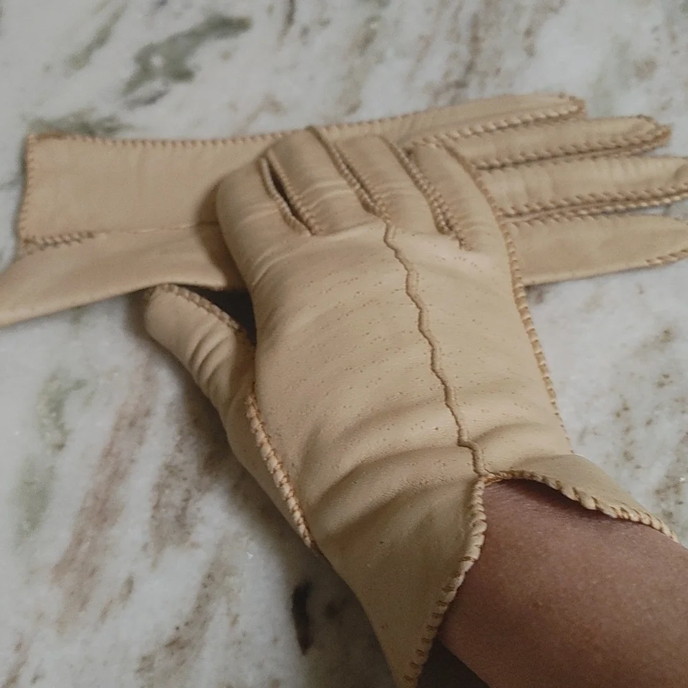 Vintage The Deerskin Trading Post Leather Tan Gloves Size 6.5